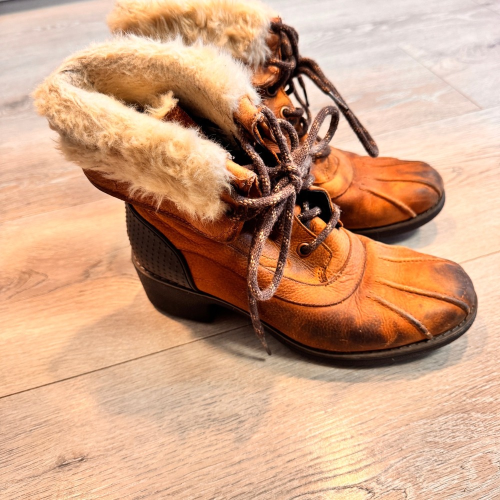 Merrell Chateau Mid Lace Fur Lined Lace Up Boots Brown Women US 7 Brown Oak